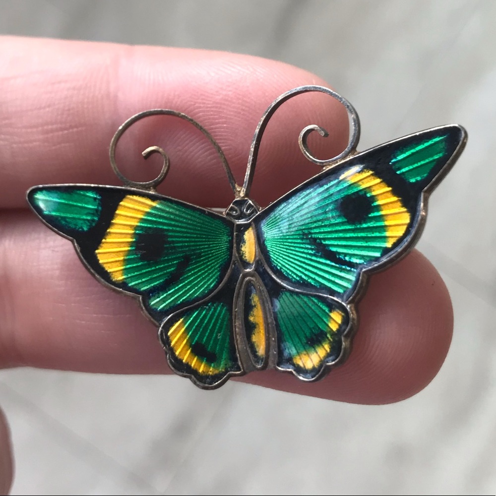 Vintage David Andersen Green Butterfly Brooch